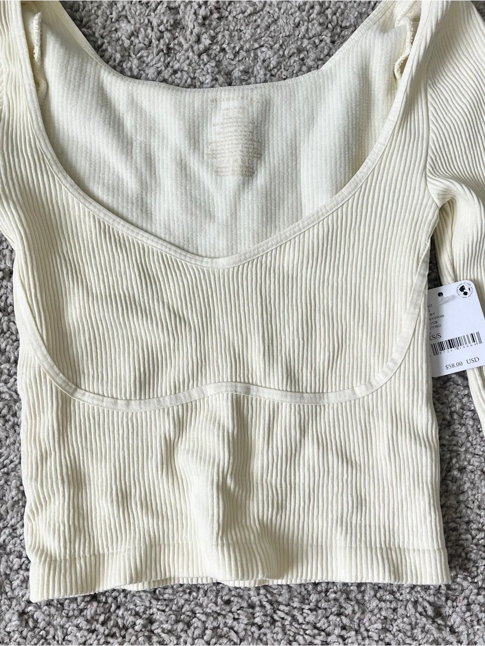 NWT Free People Intimately Ivory Ribbed Long Sleeve Sweetheart Seamless Top XS